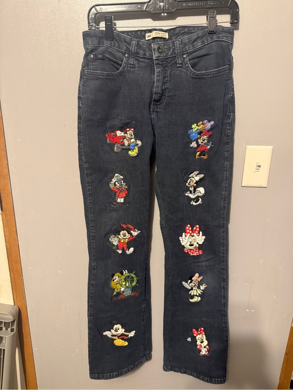 Lee Dark Wash Straight Leg Jeans with Multicolor Character Embroidery